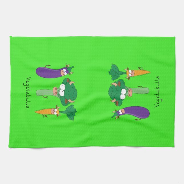Vegetabulls Vegetable Bulls Funny Kitchen Towel (Horizontal)