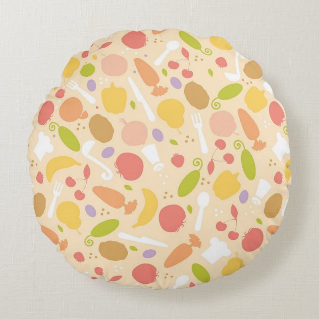 Vegetarian cooking pattern background round cushion (Front)