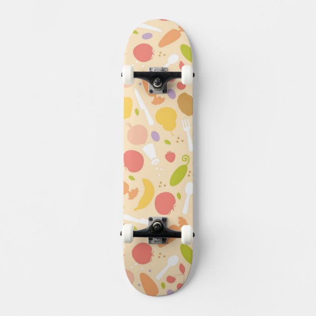 Vegetarian cooking pattern background skateboard (Front)