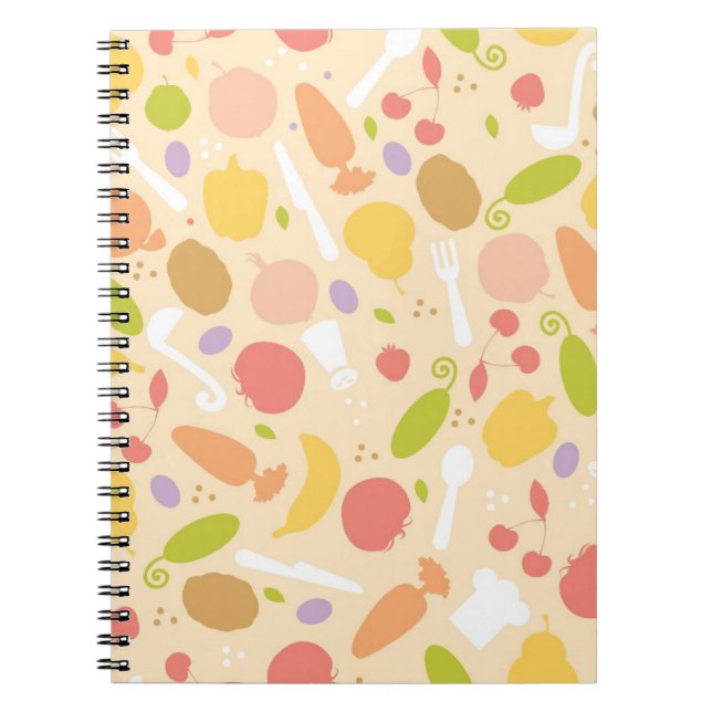 Vegetarian cooking pattern background spiral notebook (Front)