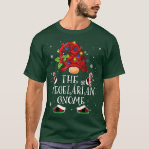 Vegetarian Gnome Buffalo Plaid Christmas Tree Ligh T-Shirt
