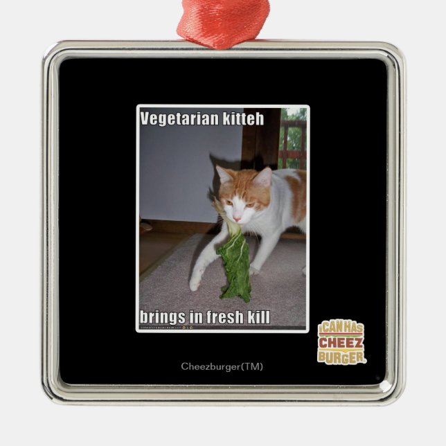Vegetarian Kitteh Metal Tree Decoration (Front)