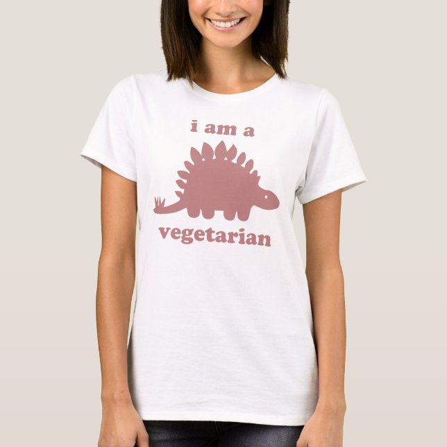 Vegetarian Stegosaurus Dinosaur - Pink T-Shirt (Front)