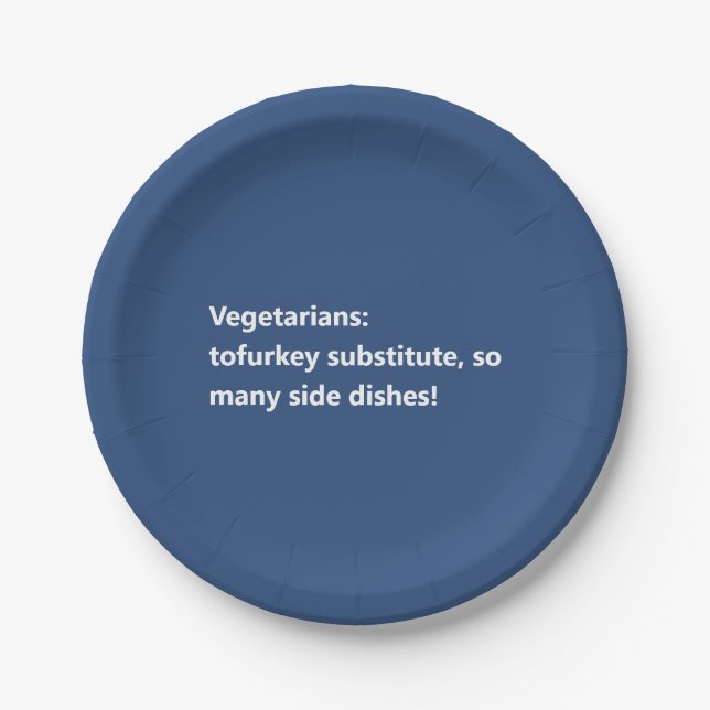 Vegetarian Thanksgiving Poem Minimal Blue Paper Plate (Front)