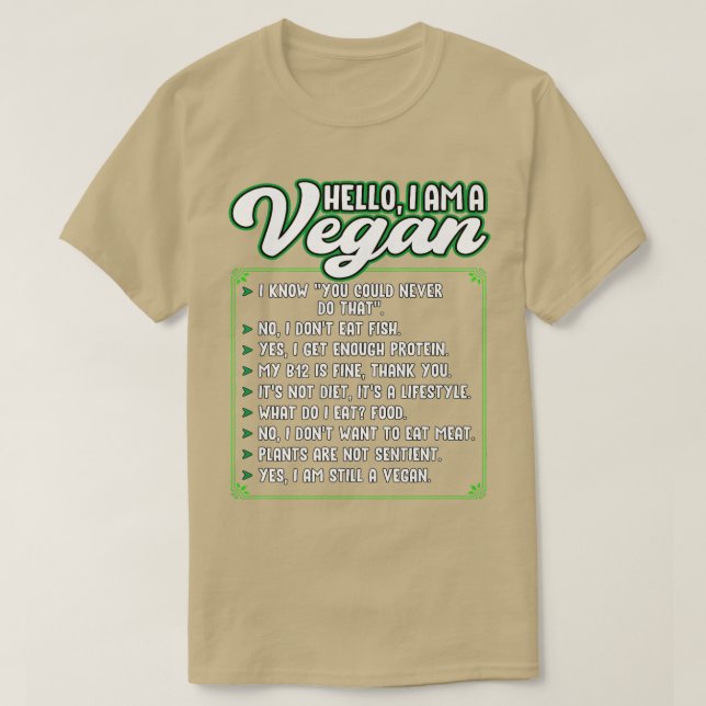Vegetarian Veggie Hello I'm A Vegan Vegetarian Fun T-Shirt (Design Front)