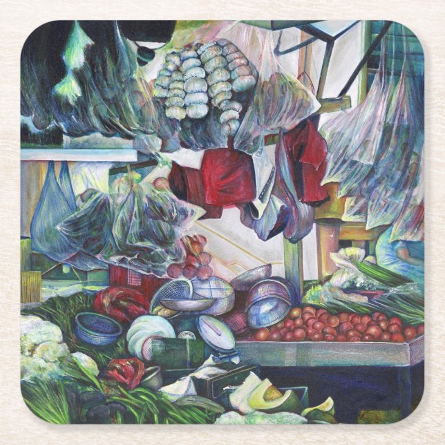 Vegetatian Club Meets Here Square Paper Coaster (Front)