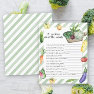 Veggie baby shower 20 questions about the parents