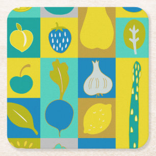 Veggie Blocks I Square Paper Coaster