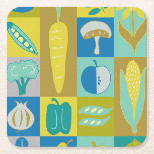 Veggie Blocks II Square Paper Coaster