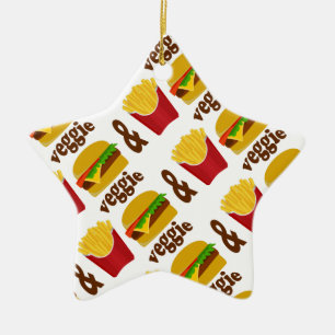 Veggie Burger and Fries Ceramic Tree Decoration