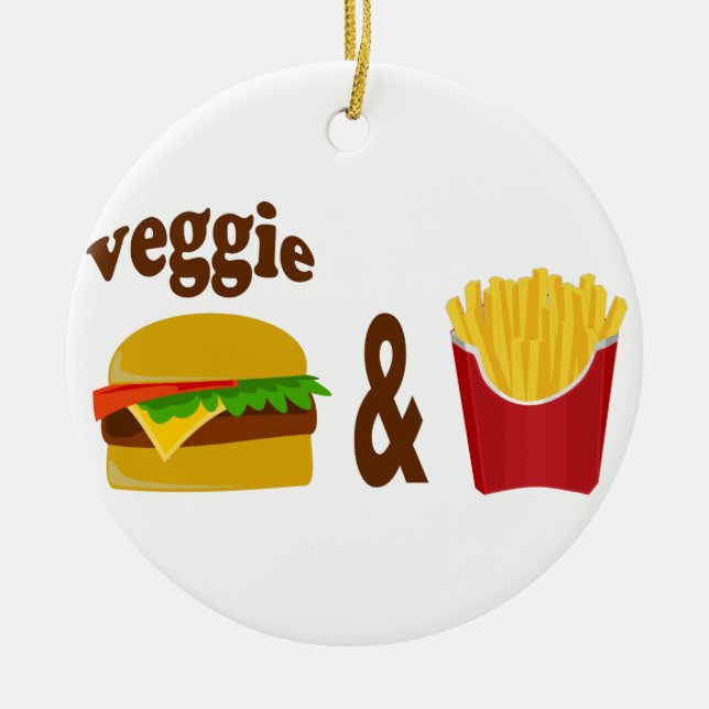 Veggie Burger and Fries Ceramic Tree Decoration (Front)