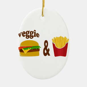 Veggie Burger and Fries Ceramic Tree Decoration