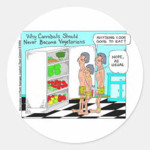 Veggie Cannibals Funny Offbeat Cartoon Gifts Classic Round Sticker