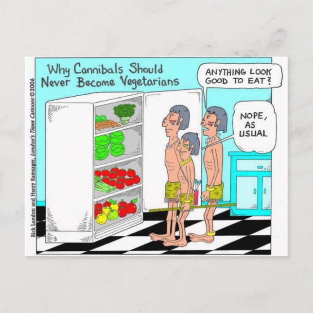 Veggie Cannibals Funny Offbeat Cartoon Gifts Postcard (Front)