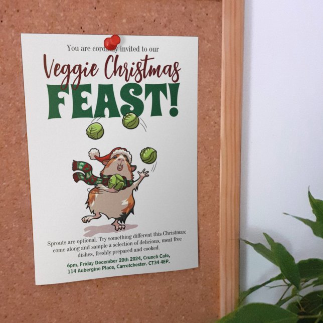 Veggie Christmas Feast Guinea Pig Juggling Sprouts Invitation (Creator Uploaded)