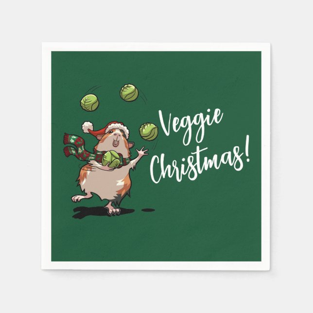 Veggie Christmas! Guinea Pig Juggling Sprouts Napkin (Front)