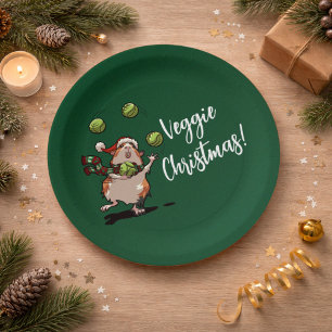 Veggie Christmas! Guinea Pig Juggling Sprouts Paper Plate