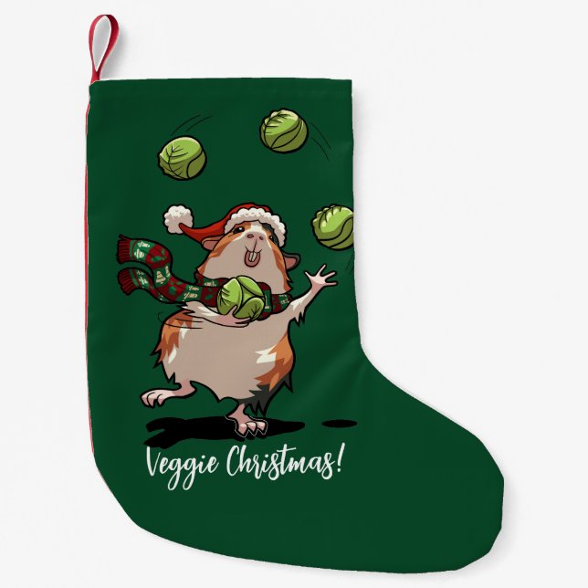 Veggie Christmas! Guinea Pig Juggling Sprouts Small Christmas Stocking (Front)
