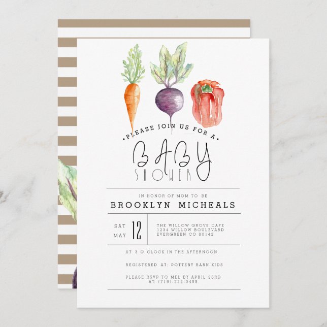 Veggie Patch | Watercolor Baby Shower Invitation (Front/Back)