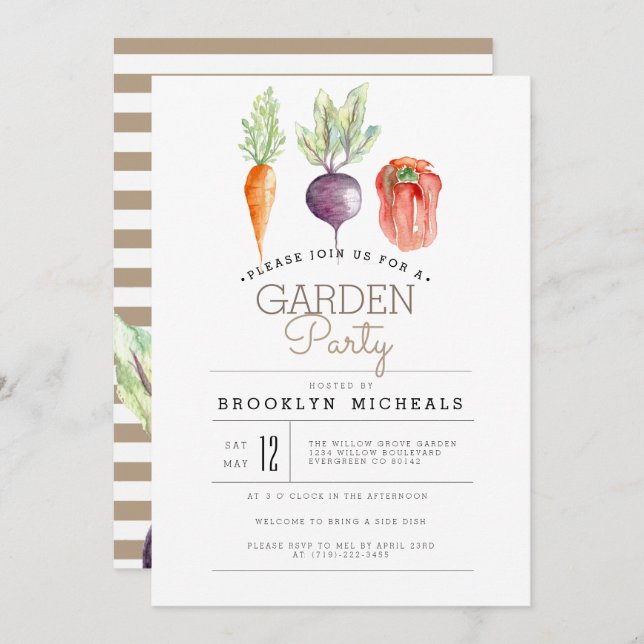 Veggie Patch | Watercolor Garden Party Invitation (Front/Back)