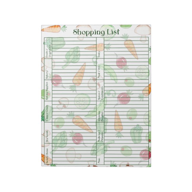 Veggie Shopping List Notepad (Rotated)