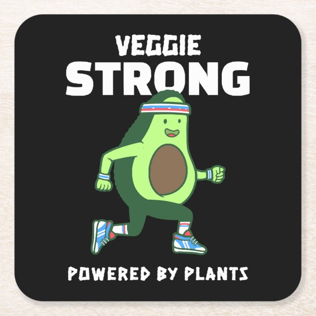 Veggie Strong, Powered by plants Square Paper Coaster (Front)