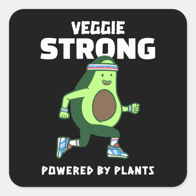Veggie Strong, Powered by plants Square Sticker (Front)