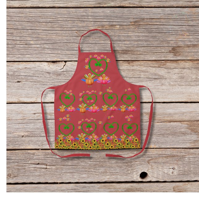 Veggie-turkeys and sunflowers red apron (Creator Uploaded)