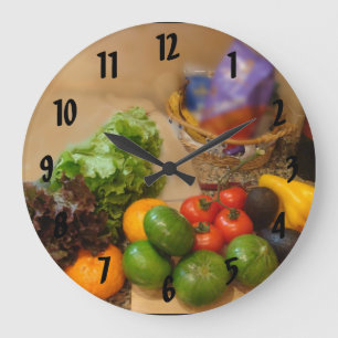 Veggies in Buenos Aires w Numbers Large Clock