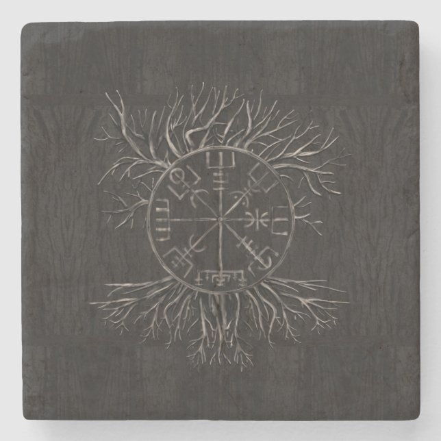 Vegvisir and Tree of life Yggdrasil Stone Coaster (Front)