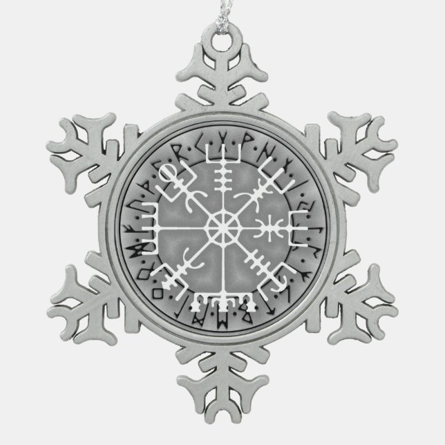 Vegvísir Icelandic magical amulet stave Snowflake Pewter Christmas Ornament (Front)