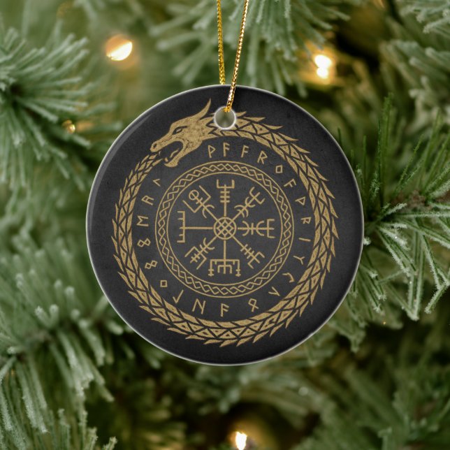 Vegvisir Norse Serpent Rune Circle Design Ceramic Tree Decoration (Tree)