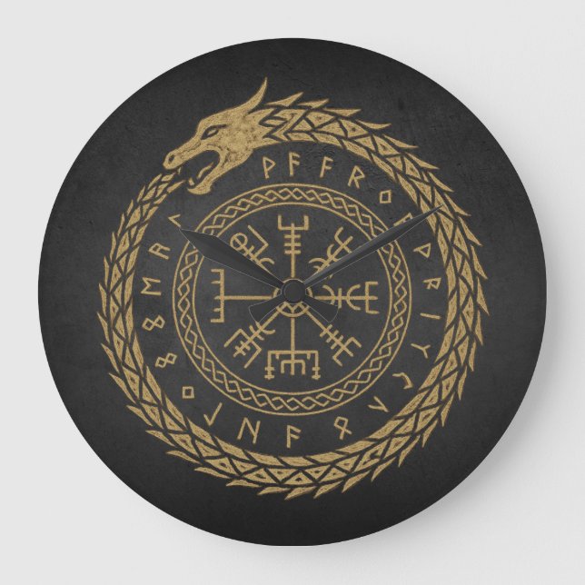 Vegvisir Norse Serpent Rune Circle Design Large Clock (Front)