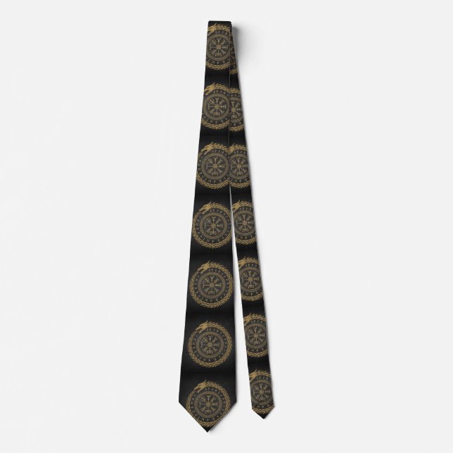 Vegvisir Norse Serpent Rune Circle Design Tie (Front)