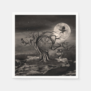 Vegvisir Tree Moon landscape - sepia Napkin