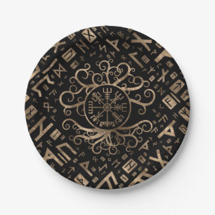 Vegvisir Tree of life Yggdrasil and Runes Paper Plate