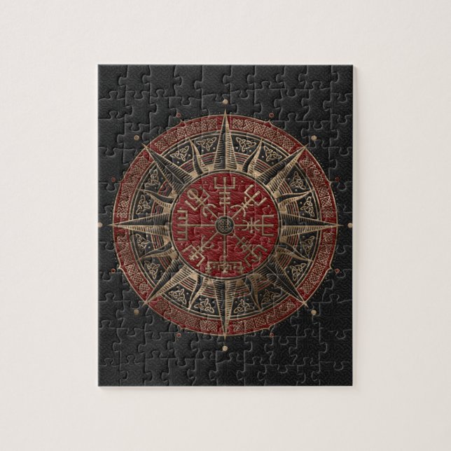 Vegvisir - Viking Compass - Black and red Leather Jigsaw Puzzle (Vertical)