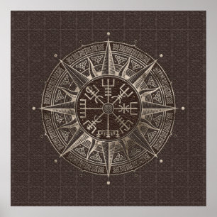Vegvisir - Viking Compass - Brown Leather and gold Poster