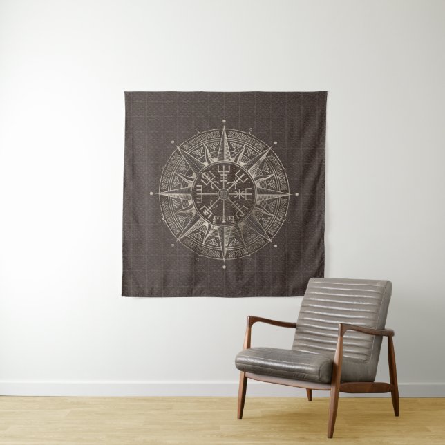 Vegvisir - Viking Compass - Brown Leather and gold Tapestry (In Situ)