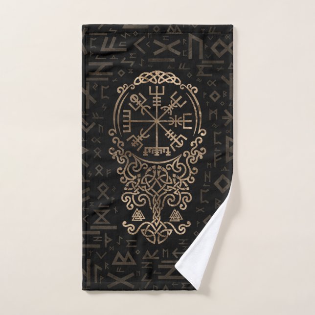 Vegvisir - Viking Compass on Futhark pattern Bath Towel Set (Hand Towel)