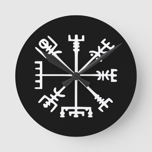Vegvísir (Viking Compass) Round Clock (Front)