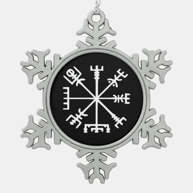 Vegvísir (Viking Compass) Snowflake Pewter Christmas Ornament (Front)