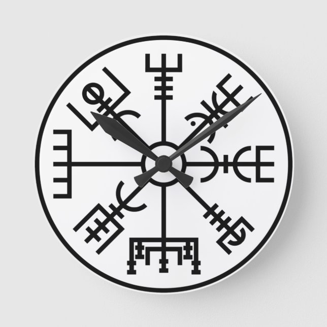vegvisir Viking Symbol Norse Shield Odin Round Clock (Front)