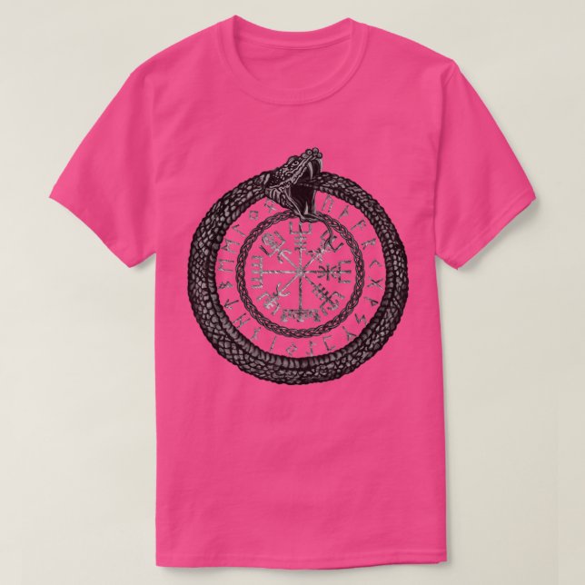 Vegvisir with Ouroboros and runes  T-Shirt (Design Front)