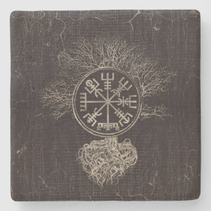 Vegvisir  with Tree of life Yggdrasil Stone Coaster