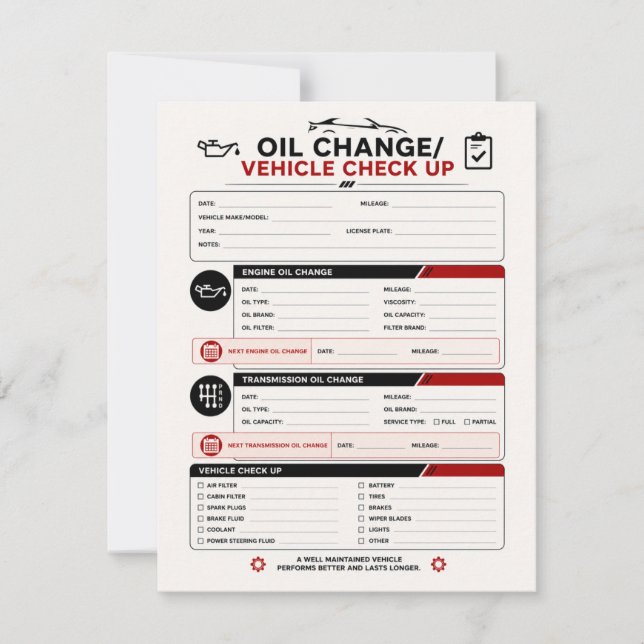 Vehicle Care Check Card (Front)