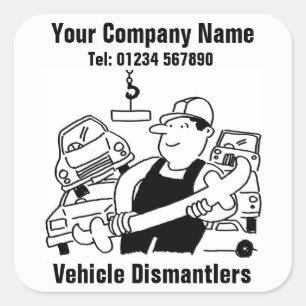 Vehicle Dismantlers Cartoon Square Sticker