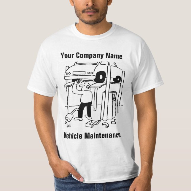 Vehicle Maintenance Cartoon T-Shirt (Front)