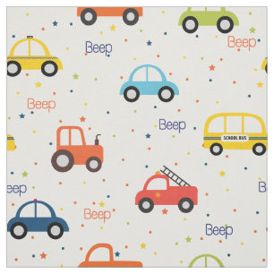 Vehicle pattern with car firetruck tractor jeep fabric