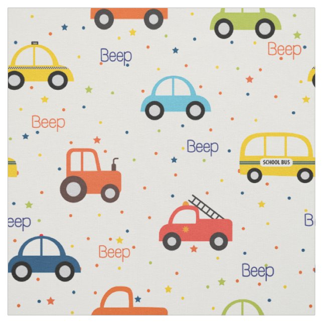 Vehicle pattern with car firetruck tractor jeep fabric (Swatch)